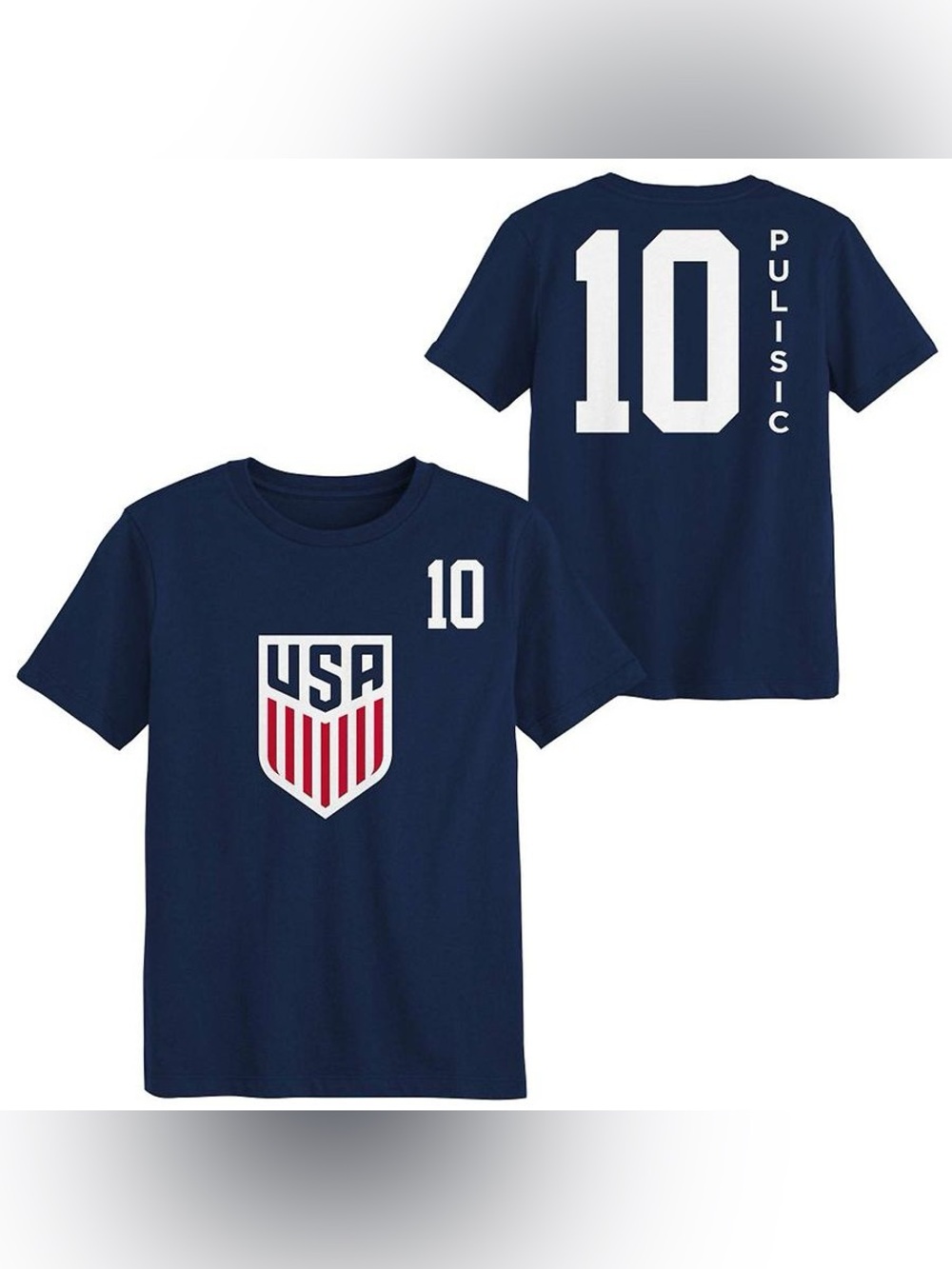 USA Soccer Number 10 Pulisic Navy Blue Tshirt Youth XL